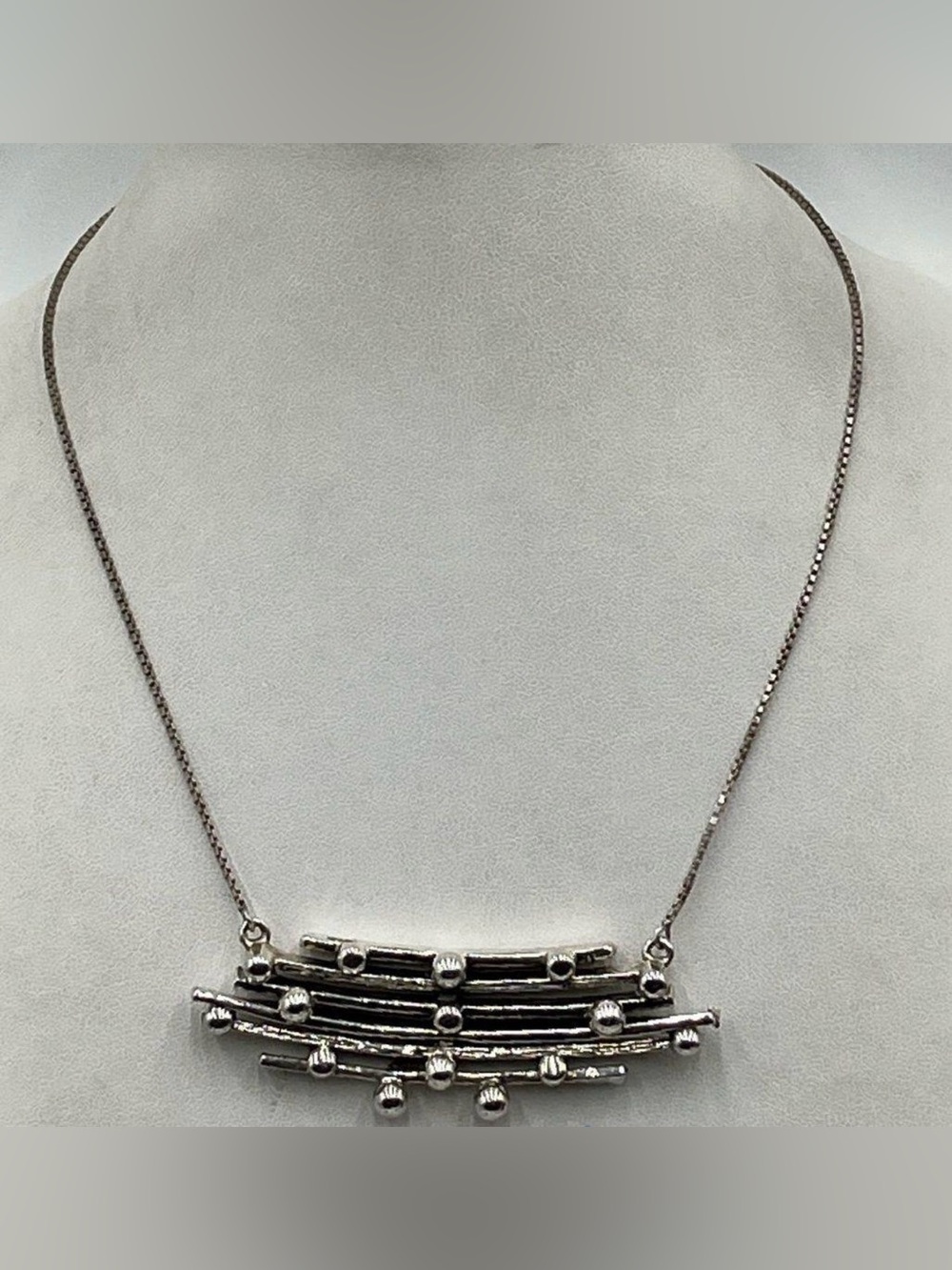 Sterling Silver Modernist Multi-bar Geometric Pendant 16” Necklace Beaded 10.9g